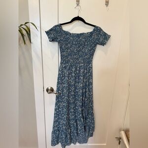 Floral Blue Off-Shoulder Dress